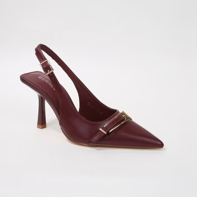 Berness Women's Coraline Vegan Leather Slingback Heels with Gold Buckle Burgundy 11 | Target