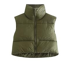 Shiyifa Women's Fashion High Neck Zipper Cropped Puffer Vest Jacket Coat | Amazon (US)