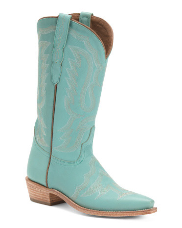 Leather Sage Vamp Embroidered Western Boots For Women | TJ Maxx