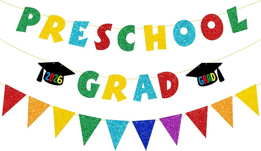 JOZON Colorful Glittery Preschool Grad Banner and Pennant Banner for Kids 2026 Graduation Prescho... | Amazon (US)