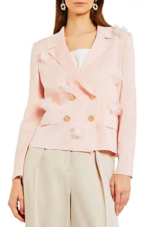 Misook Heritage Flower Gauze Double Breasted Blazer in Porcelain Pink at Nordstrom, Size Large | Nordstrom