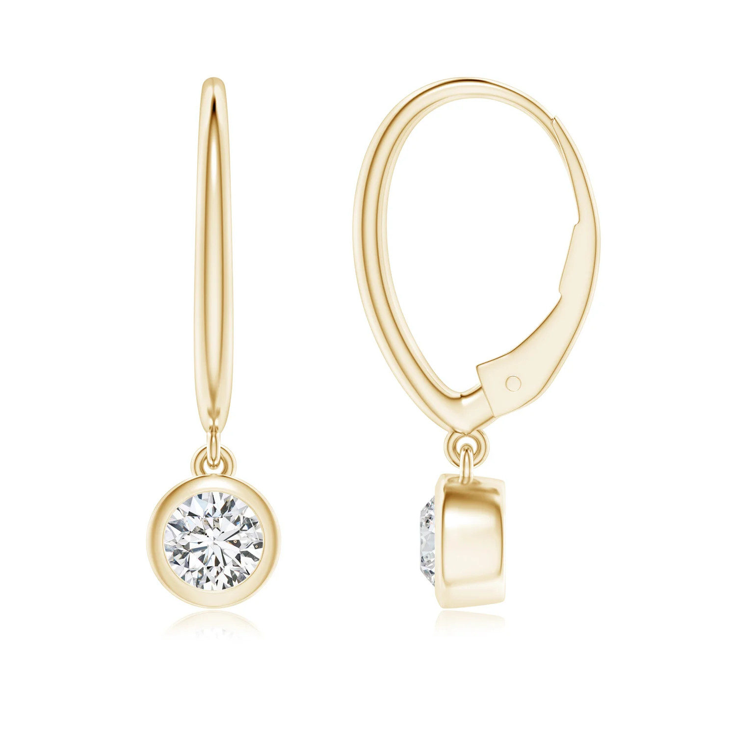 Classic Bezel-Set Round Diamond Leverback Drop Earrings in 14K Yellow Gold (H, SI2 - 0.5CT. TW.) ... | Angara US