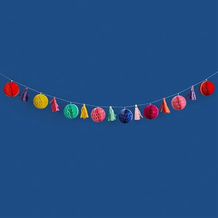 Tassel and Honeycomb Paper Garland, Diwali Hanging Decoration, Multicoloured Garland, Honeycomb P... | Amazon (UK)