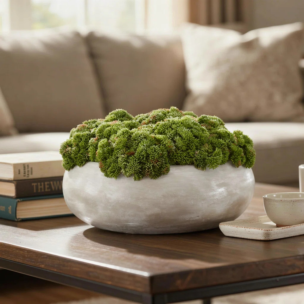 Sedum Arranged in a Stone Planter | Wayfair North America