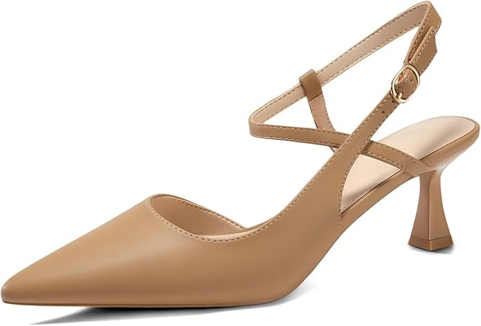 Womens Low Kitten Heel Closed Pointed Toe Slingback Pumps Heels Slip On Heeled Sandals Dress Shoe... | Amazon (US)