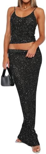 Women Two Piece Skirt Outfits Sleeveless Spaghetti Strap Scoop Neck Cami Tops Bodycon Maxi Skirts... | Amazon (US)