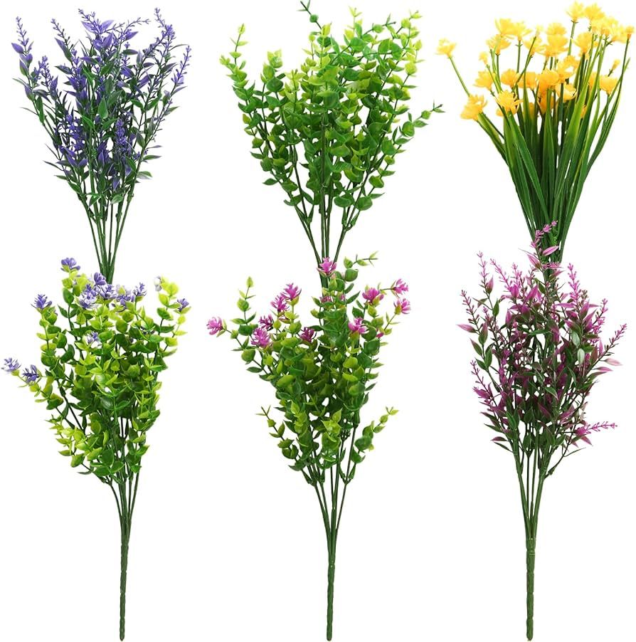 DomeStar 6PCS Artificial Flower Bouquets, Fake Bouquet Colorful Faux Flower Artificial Plants for... | Amazon (US)