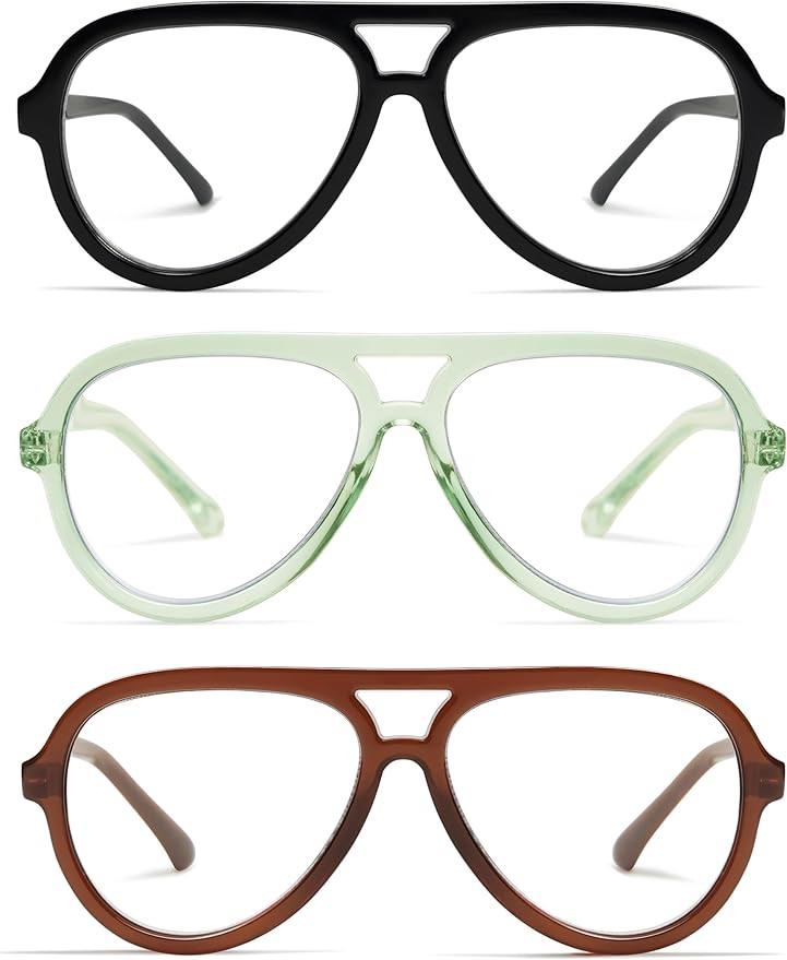 AMOMOMA 3 Pack Retro Oversized Aviator Reading Glasses for Women Men,Classic Large Reader Blue Li... | Amazon (US)