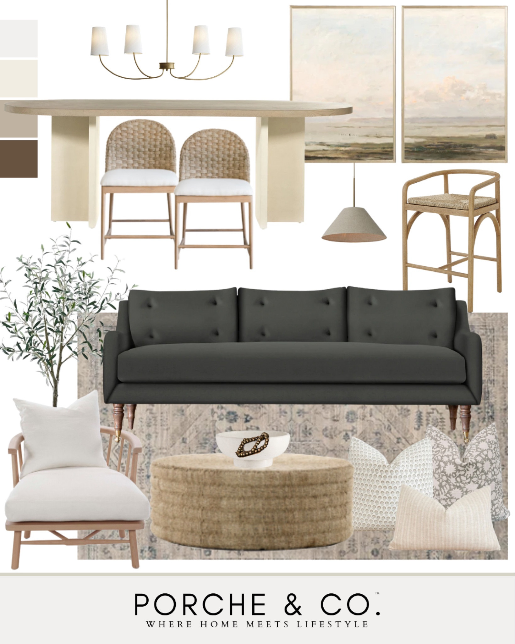 Living room mood board, living room design, living room decor, open concept design, woven coffee table, living room furniture, living room decor #livingroom #moodboard 

#LTKSeasonal #LTKhome #LTKsalealert