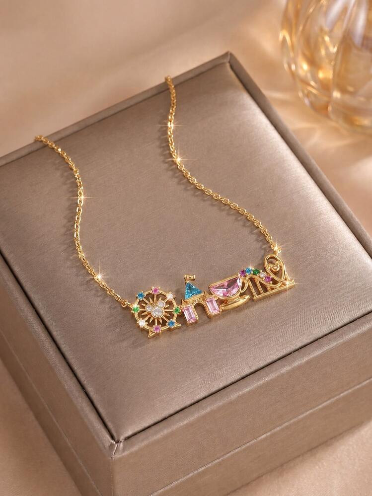 rakol 1pc Cartoon Fairy Tale Style Colorful Zirconia Ferris Wheel Castle Fun Women's Necklace | SHEIN