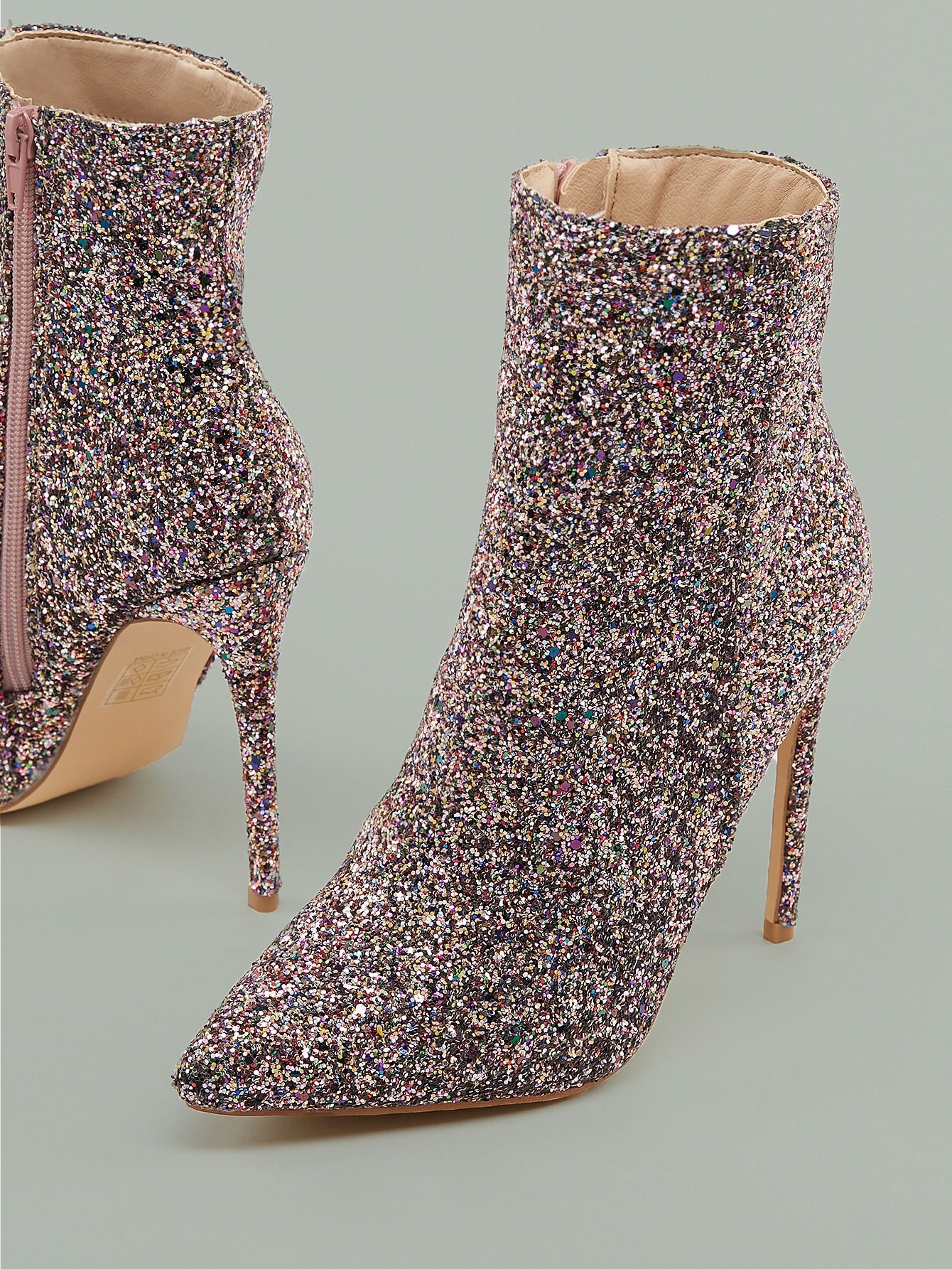 Pointed Toe Stiletto Heel Glitter Booties | SHEIN