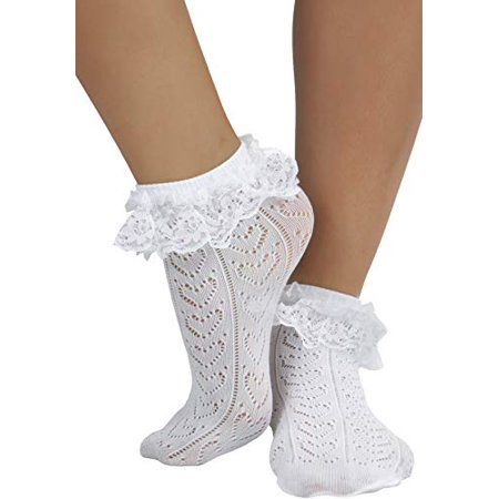 ToBeInStyle Women?s Indie Girl Ruffle Trim Heart Net Design Ankle High Fashion Socks - White | Walmart (US)