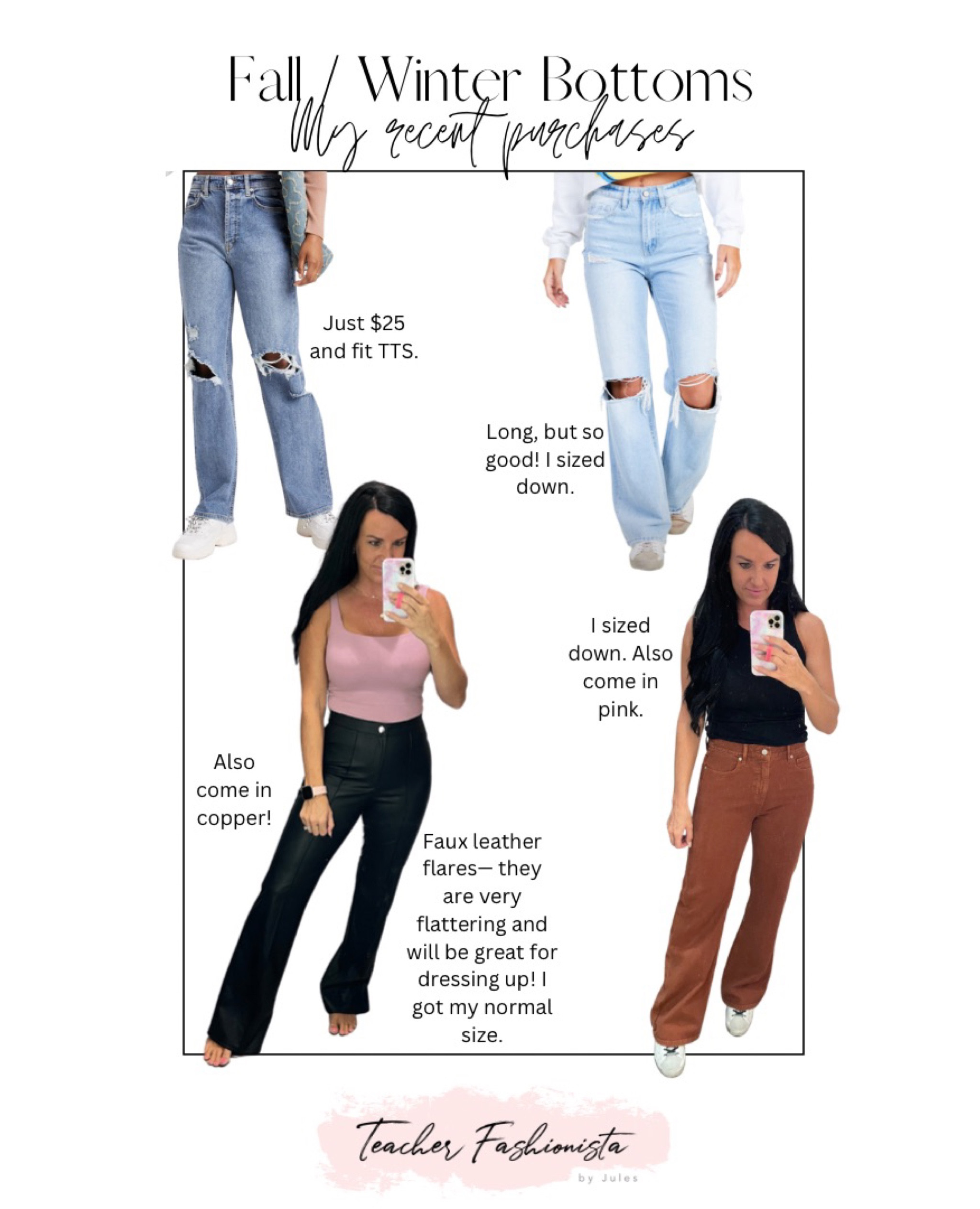 Loving my recent Pants/Jeans purchases! Fit details in image!

• Faux leather pants • jeans • wide leg jeans • Target • Loft • Altr’d State •

#LTKSeasonal #LTKsalealert #LTKunder100