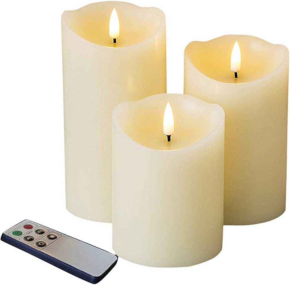 Eywamage Ivory Flameless Pillar Candles with Remote, Flickering Realistic Wax LED Battery Candles... | Amazon (US)