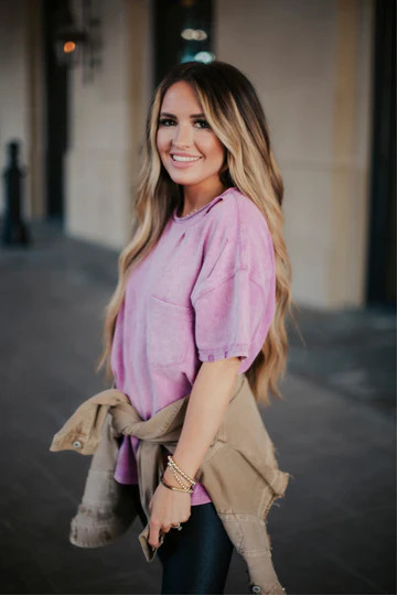 PRE-ORDER: Giving Attention Pink Distressed Tee | Apricot Lane Boutique