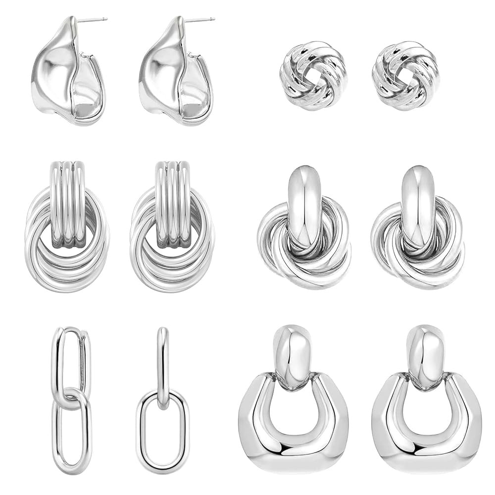 6 Pairs Gold Dangle Earrings for Women, 14K Gold Plated Earrings Geometric Knot Drop Huggie Earri... | Amazon (US)