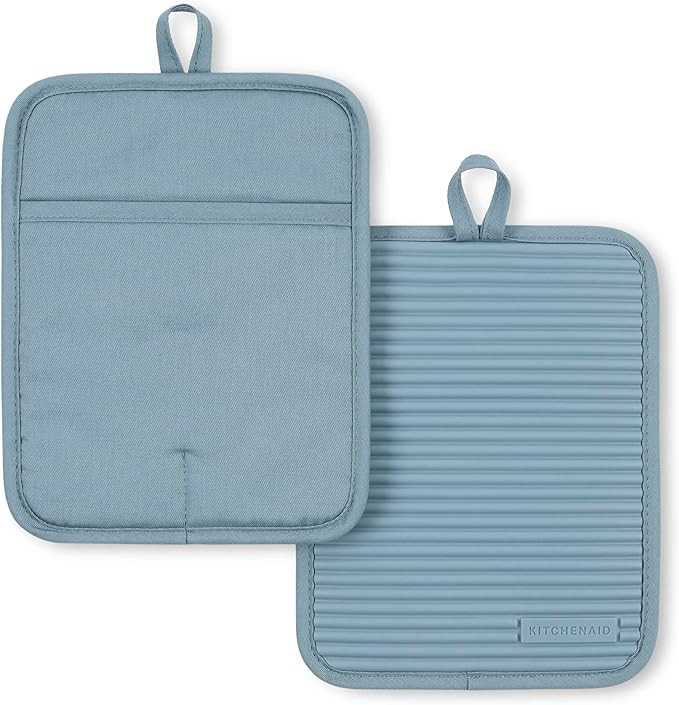 KITCHENAID Ribbed Soft Silicone Pot Holder 2-Pack Set, 7"x9", Fog Blue | Amazon (US)