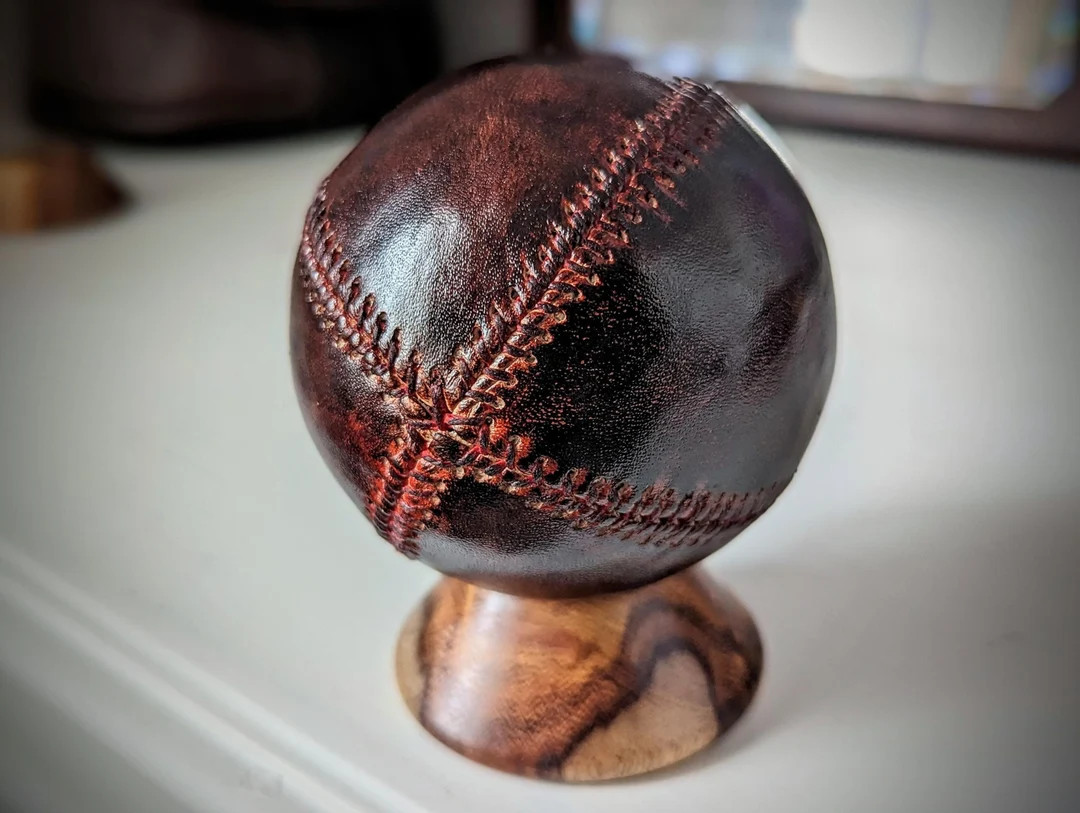 Handmade Vintage Leather Baseball With Wooden Stand: Sports Decor - Etsy | Etsy (US)