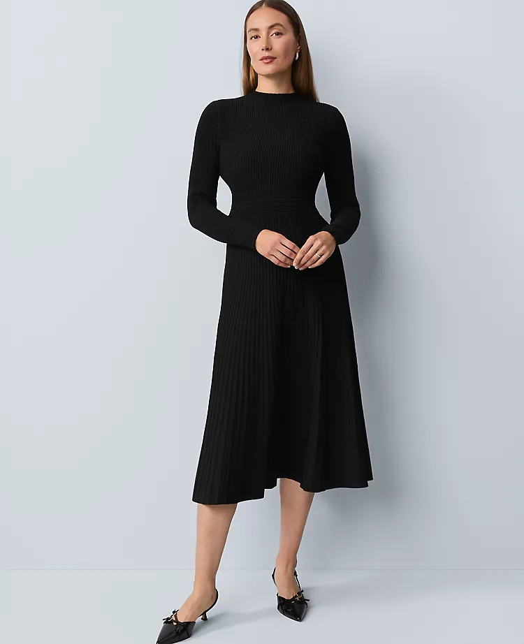 Ribbed Mock Neck Sweater Dress | Ann Taylor