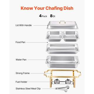 Chafing Dish Buffet Set, 8 qt. 4-Pack, Gold, Stainless Steel Chafing Dishes and Accessories, 4 Ha... | The Home Depot