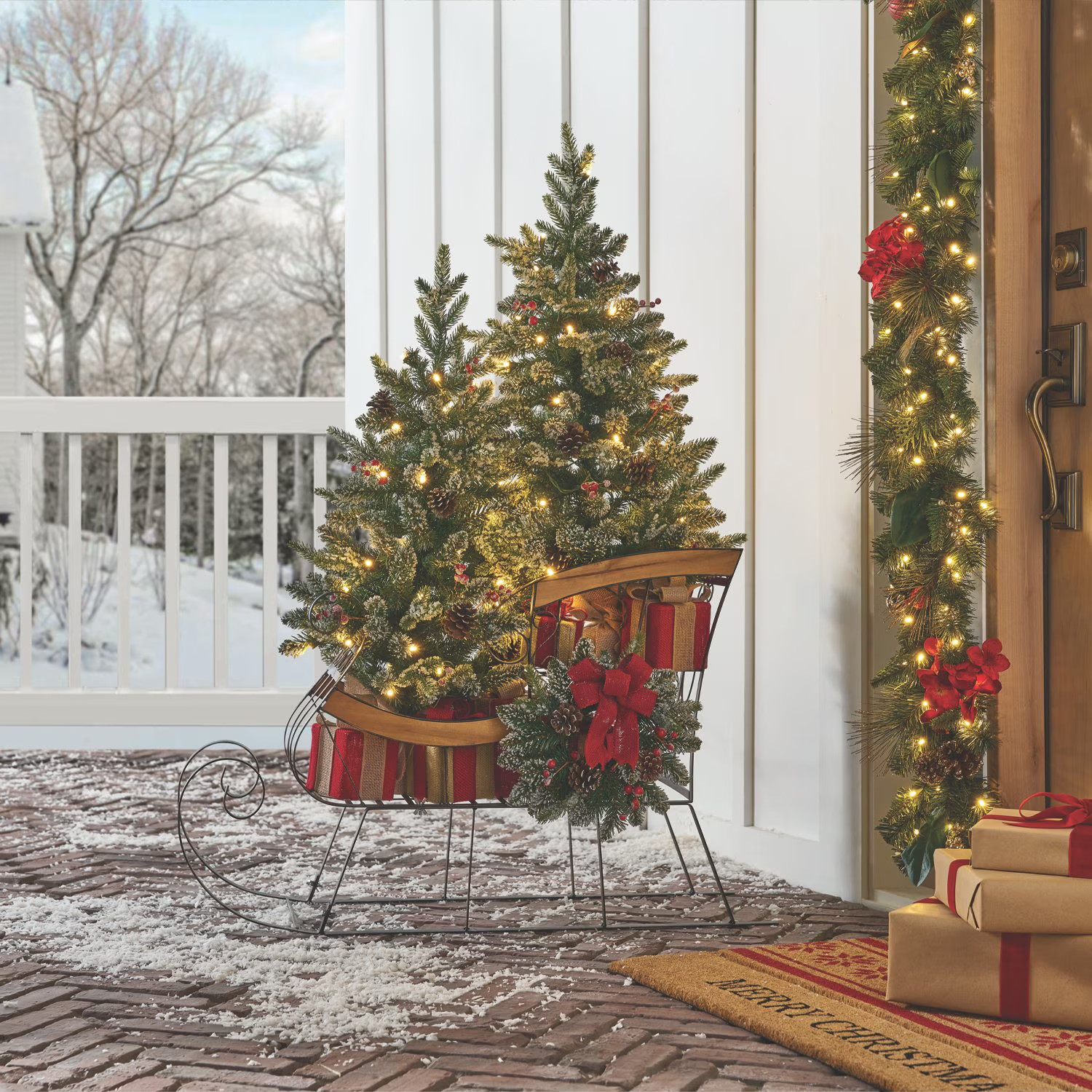 Member's Mark Decorative Sleigh with Pre-Lit Topiaries | Sam's Club