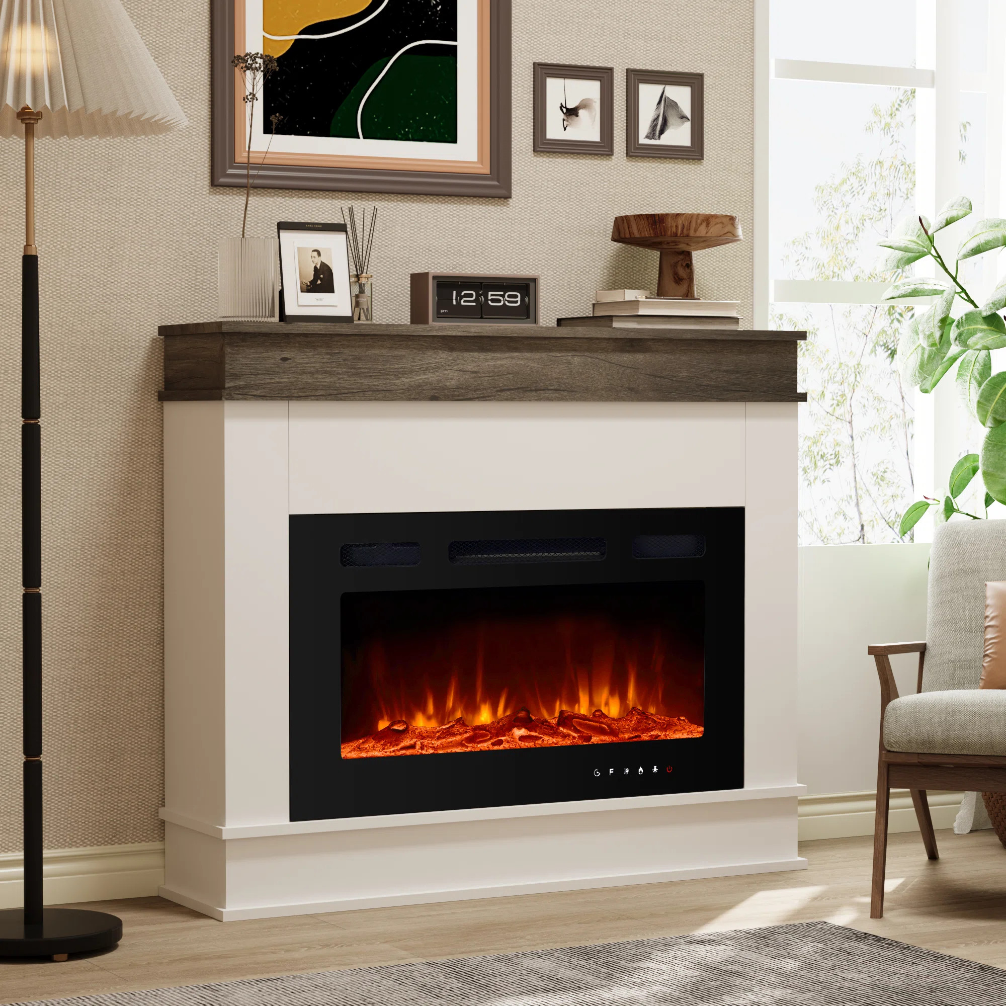 Electric Fireplace with Mantel, Fireplace TV Stand with Electric Fireplace Heater, Low Noise, Rem... | Wayfair North America
