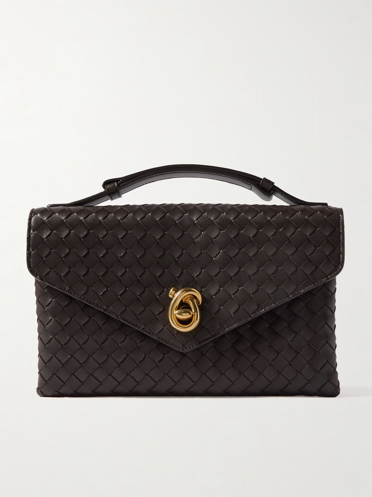 Bottega Veneta - Knot Lock Medium Intrecciato Leather Shoulder Bag - Brown | NET-A-PORTER (US)