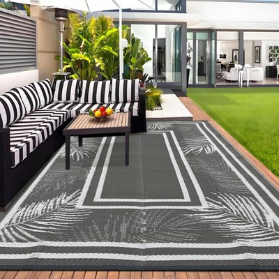 Waterproof Outdoor Rug, 8x10 Reversible Plastic Straw Rugs, Portable RV Mat, Leaf Border Carpet, Camping, Porch, Balcony, Backyard, Beach, Pool | Target