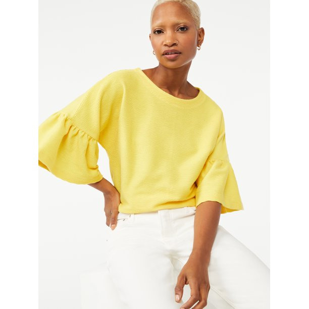 Free Assembly Women's Ruffle Ottoman Top with Dolman Sleeves - Walmart.com | Walmart (US)