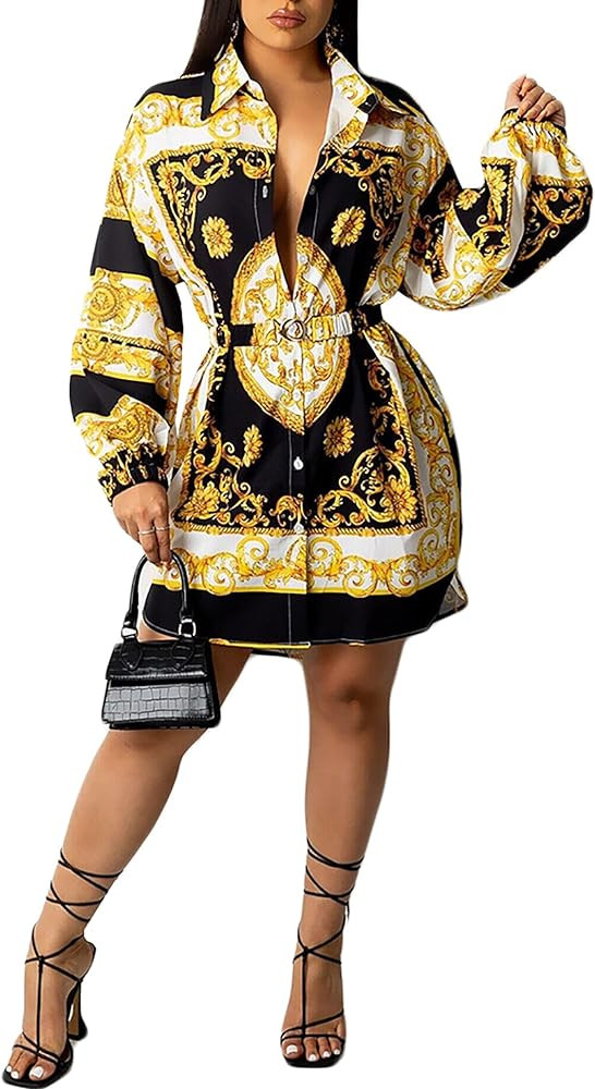 Women's Floral Button Down Shirt Dresses Casual Oversized Long Sleeve Button up Blouses Tops Mini... | Amazon (US)