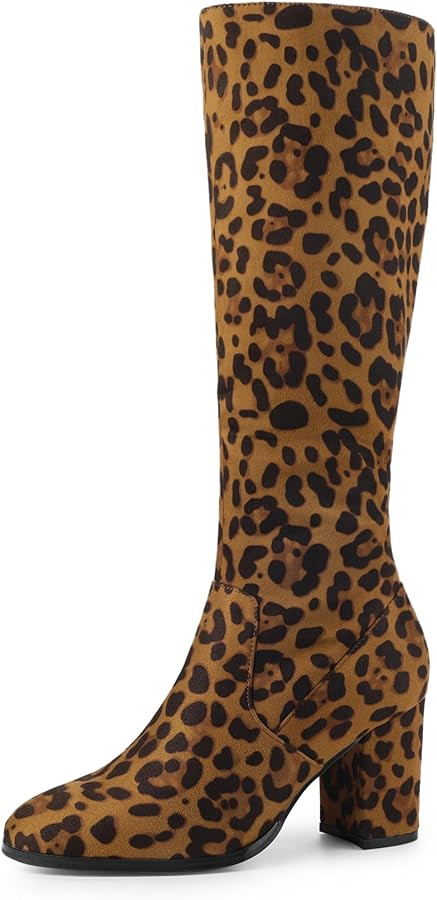 Perphy Round Toe Chunky Heels Knee High Boots for Women | Amazon (US)