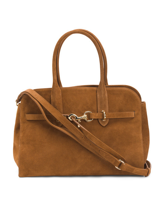 Made In Italy Suede Belt Front Buckle Satchel | TJ Maxx
