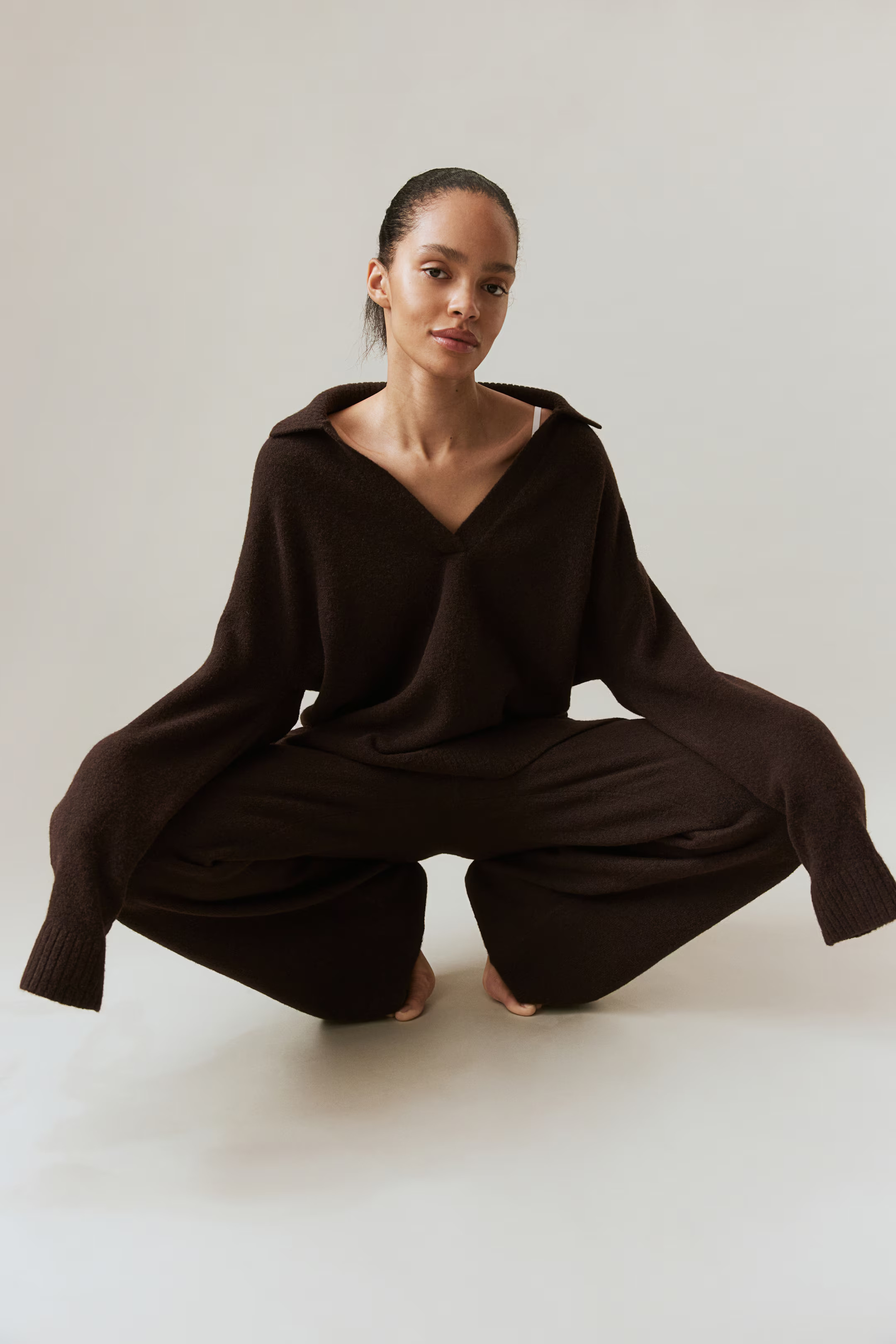 Fine-knit trousers - Dark brown - Ladies | H&M GB | H&M (UK, MY, IN, SG, PH, TW, HK)