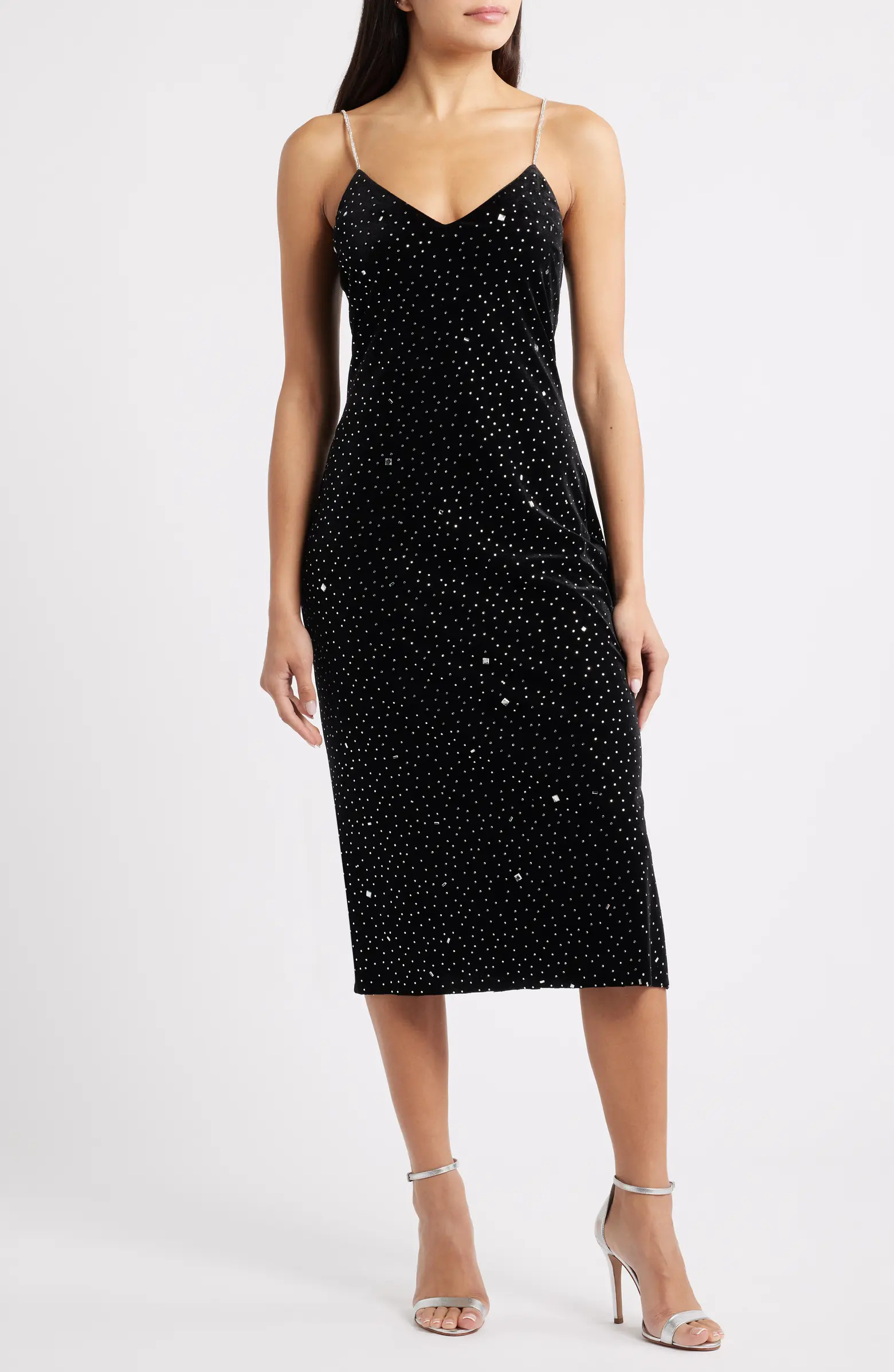 Velvet Rhinestone Embellished Midi Slipdress | Nordstrom