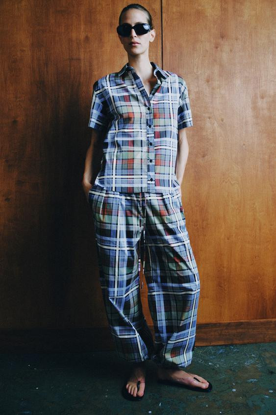 Zara - Zw Collection Check Sarouel Trousers - Multicoloured - Xs - Woman | Zara AU