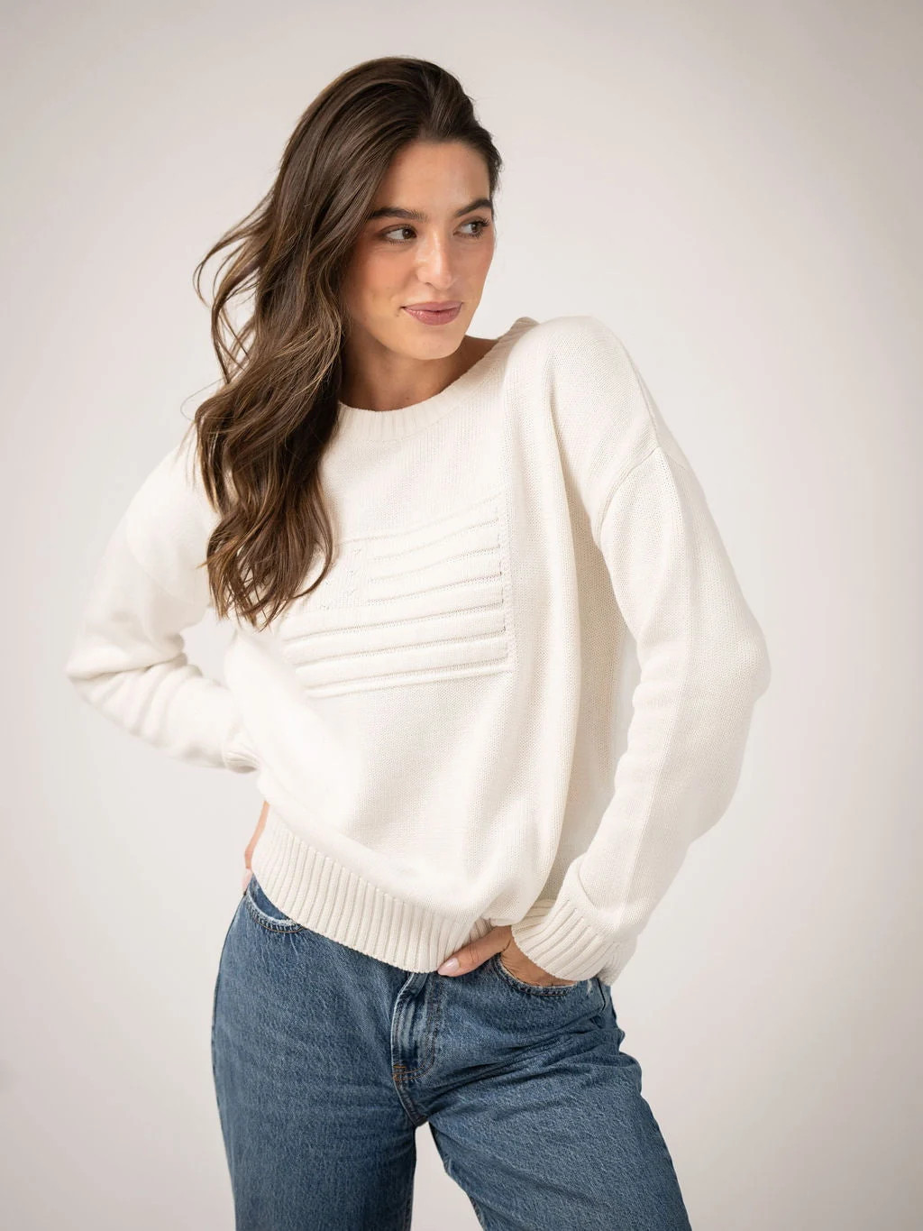 Monochrome American Flag Sweater in Ivory | Beau & Ro