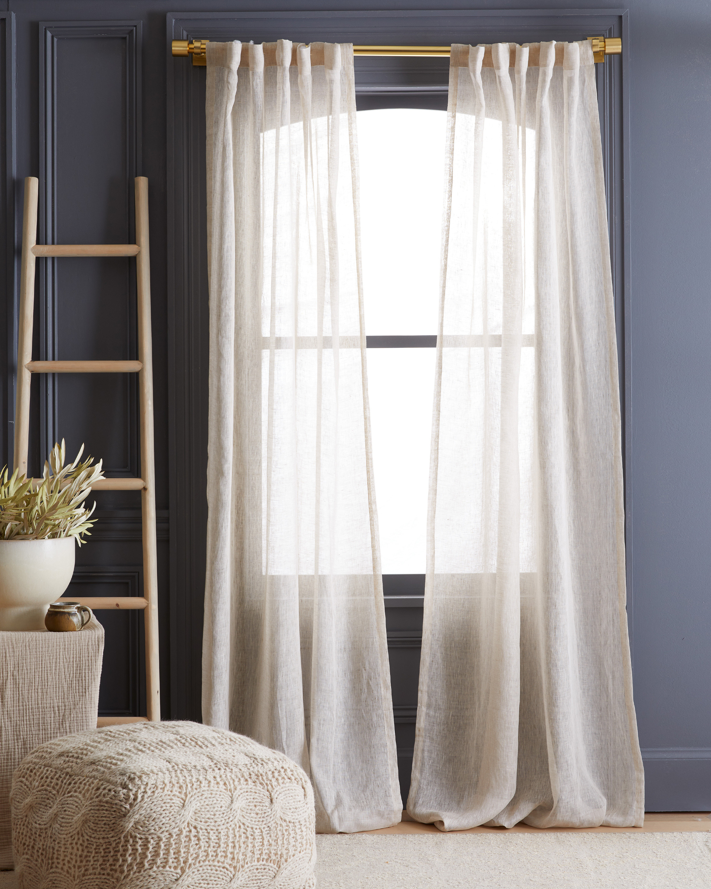 Quince | European Linen Sheer Curtain Set in Flax, Size 48x108 | Quince