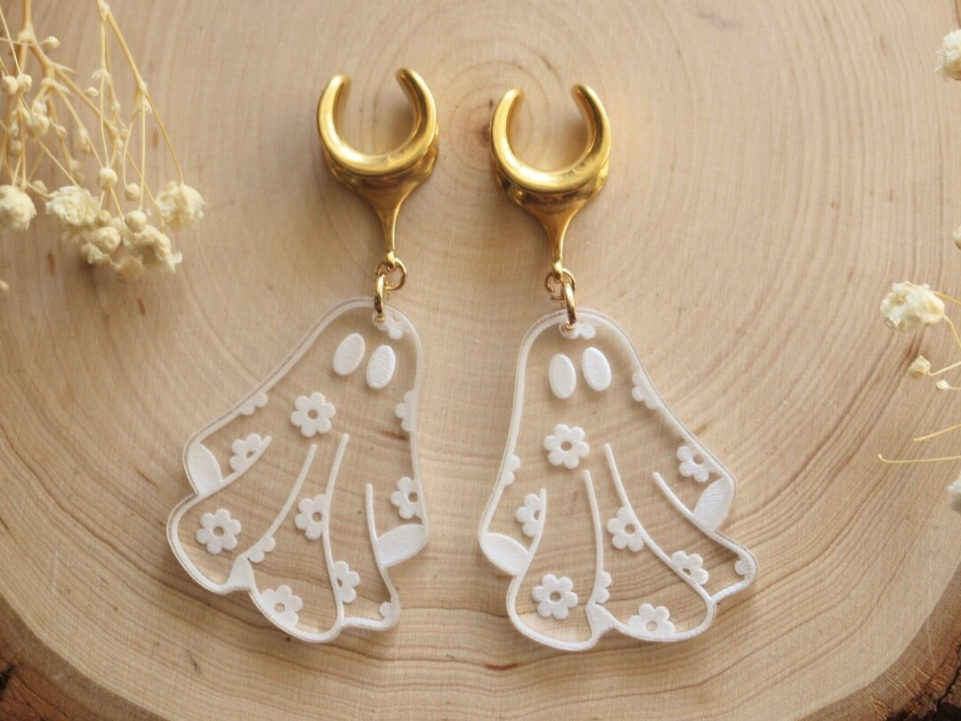 4g-25mm Cute Flower Power Ghost Plug Earrings - Etsy | Etsy (US)