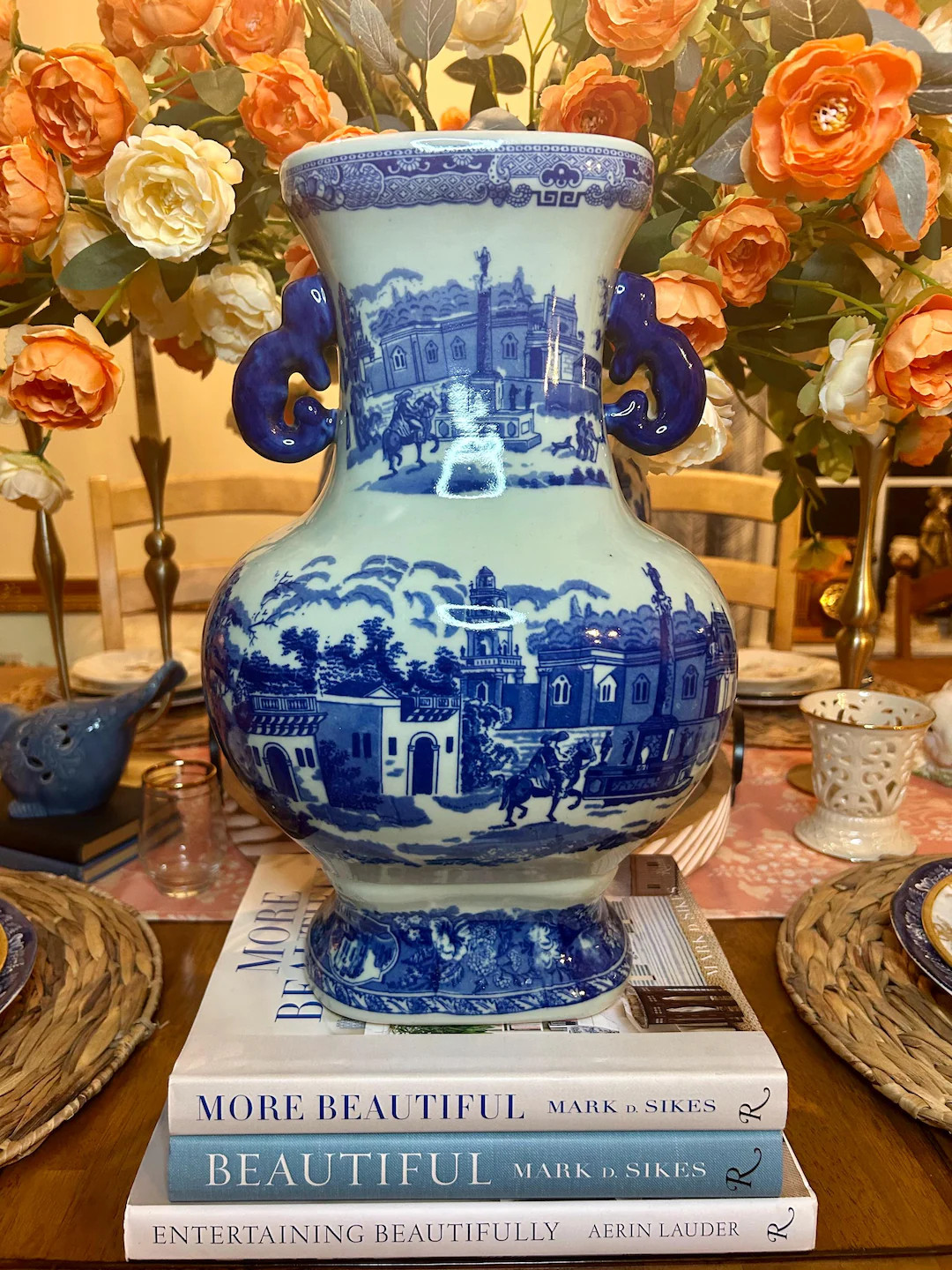 Victoria Ware Ironstone Two-handled Blue White Chinoiserie Vase - Etsy | Etsy (US)