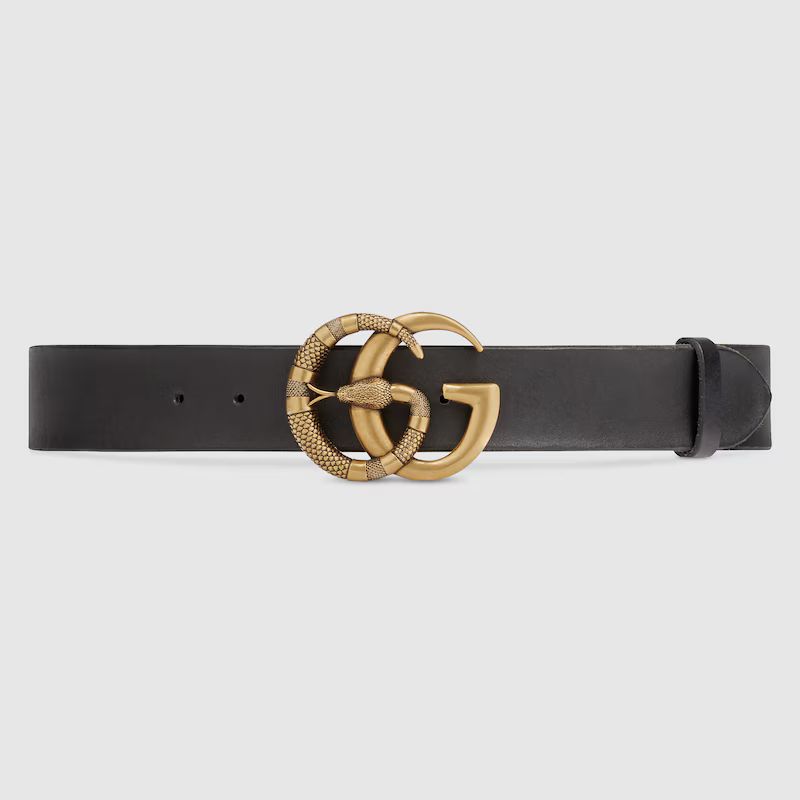 Leather belt with Double G buckle with snake | Gucci (US)