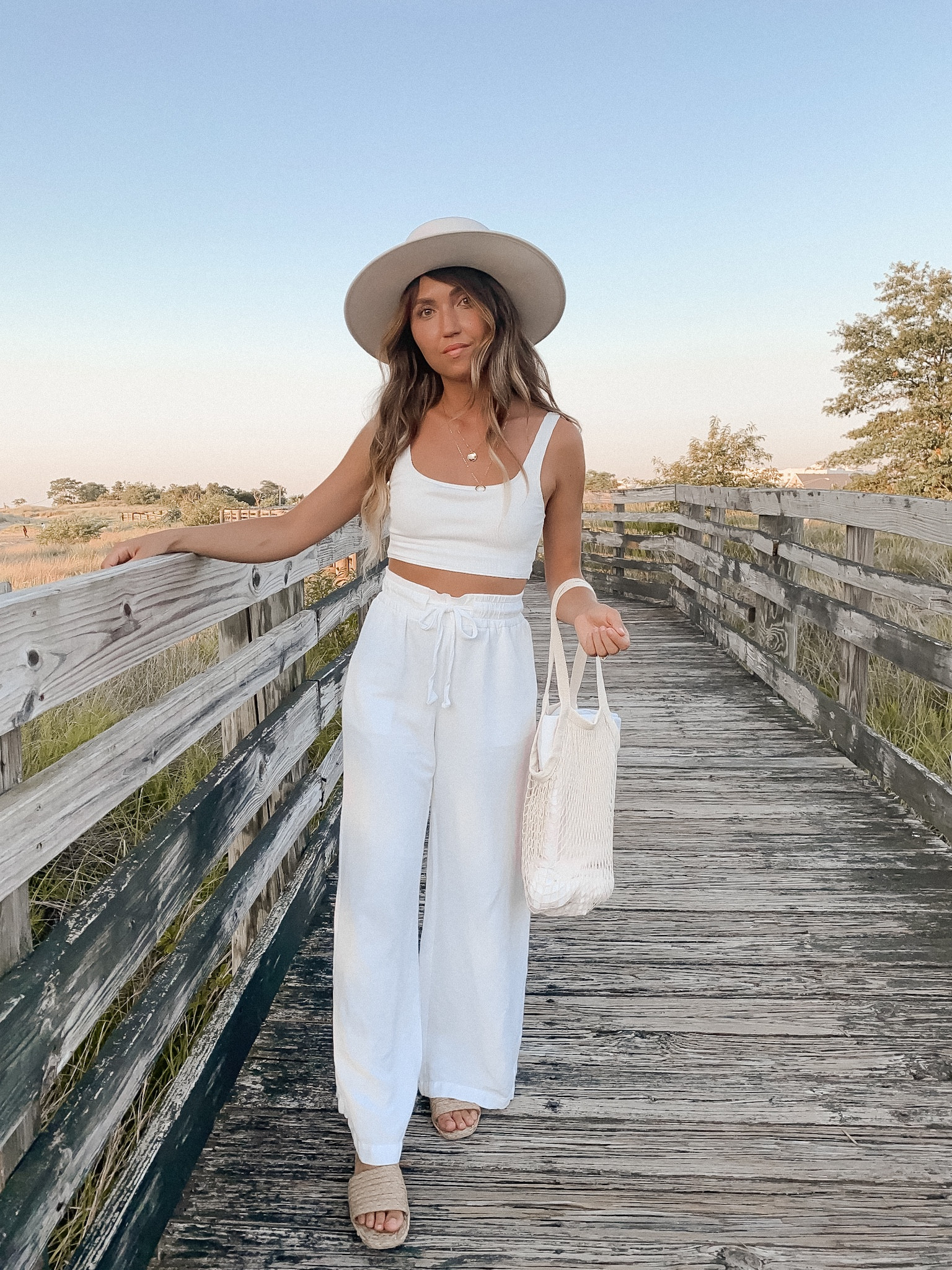 Vacation / beach outfit - cropped tank top, white wide leg beach pants, rattan sandal slides, seashell boater hat // vacation outfit, vacation outfits, beach outfit, resort wear, vacay, beach, pool, summer outfit, summer outfits, beach pants, neutral style, spring break outfit, linen
#ltkstyletip
#ltkunder100
#ltkseasonal
#ltktravel


#LTKunder50 #LTKFind #LTKswim