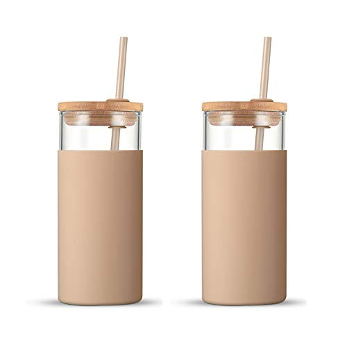 tronco 20oz Glass Tumbler Glass Water Bottle Straw Silicone Protective Sleeve Bamboo Lid - BPA Free  | Amazon (US)