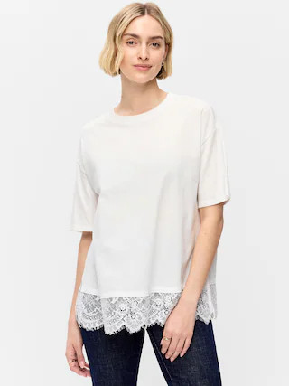 Oversized Lace Hem T-Shirt | Old Navy (US)