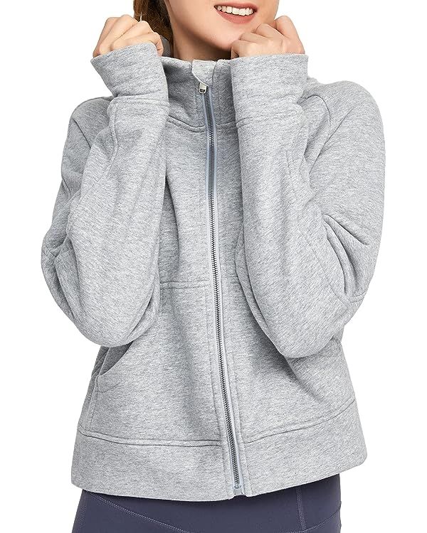 Dragon Fit Women Full Zippe Hoodies Collar Pullover Sweatshirts with Pockets Long Sleeve Crop Top... | Amazon (US)