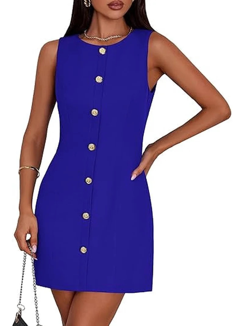 PRETTYGARDEN Work Dresses for Women Summer Business Short Dress Sleeveless Button Down Formal Ele... | Walmart (US)