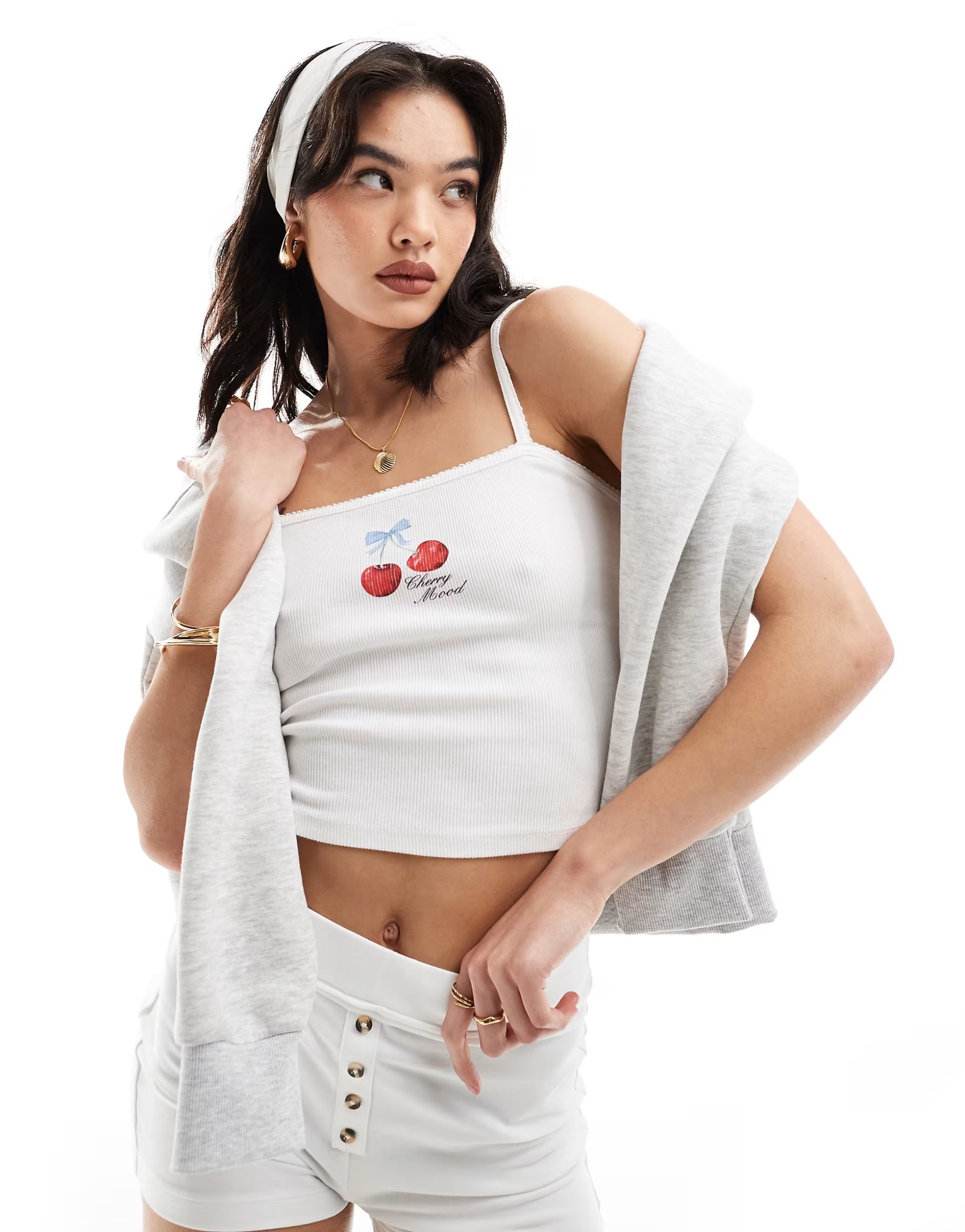 Pull&Bear cherry graphic cami in white | ASOS | ASOS (Global)