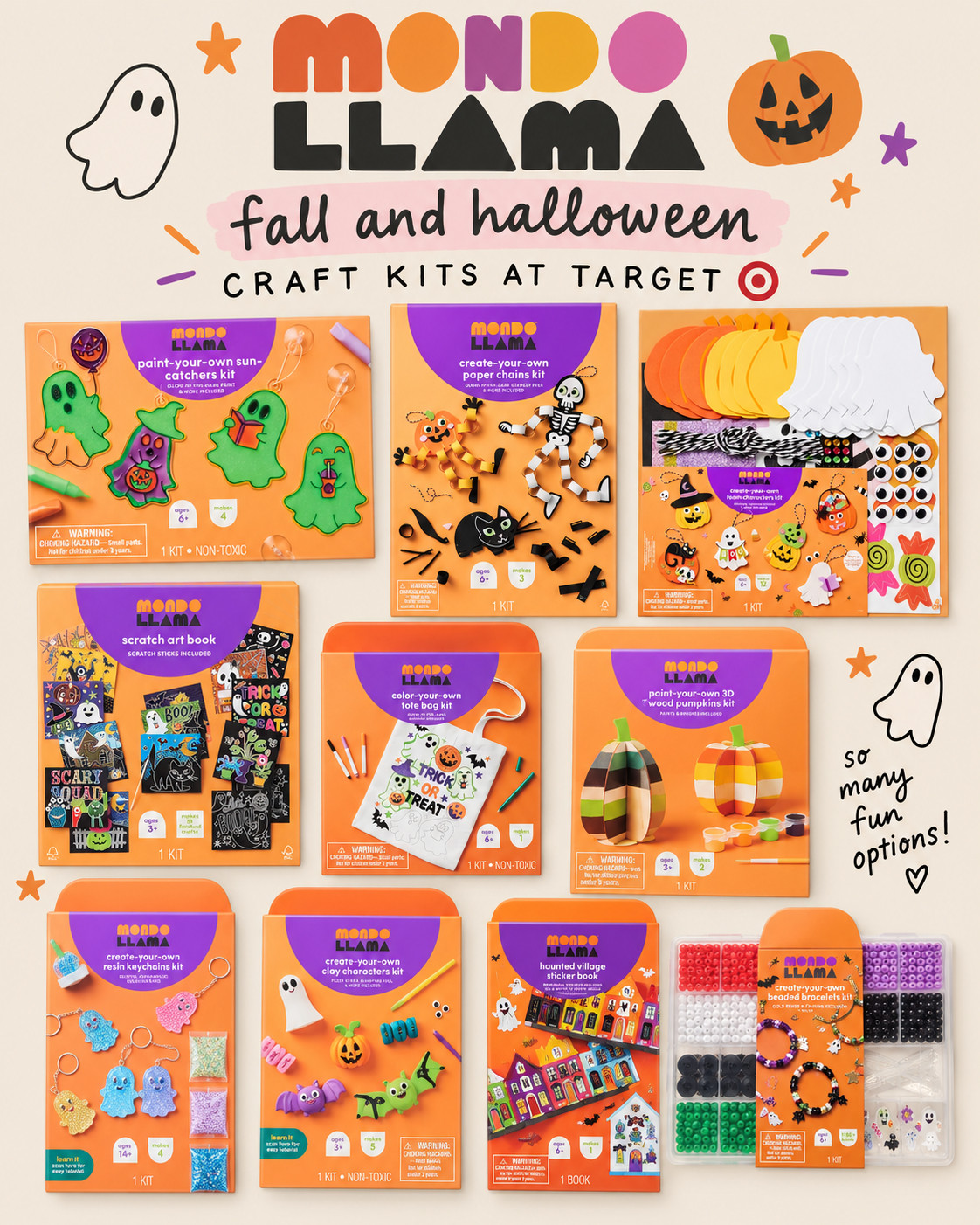 Fall crafting just got SO much cuter 🎃👻🍂 These Mondo Llama craft kits from Target are perfect for a cozy afternoon of crafting, decorating, and keeping little hands busy! From pumpkins and ghosts to bracelets, stickers, scratch art & more… there are so many fun options! 🧡

#TargetFinds #TargetStyle #MondoLlama #HalloweenCrafts #FallCrafts #TargetKids #KidsCrafts #HalloweenActivities #FallActivities #TargetHaul #CraftIdeas #MomFinds 

 #LTKSeasonal #LTKKids