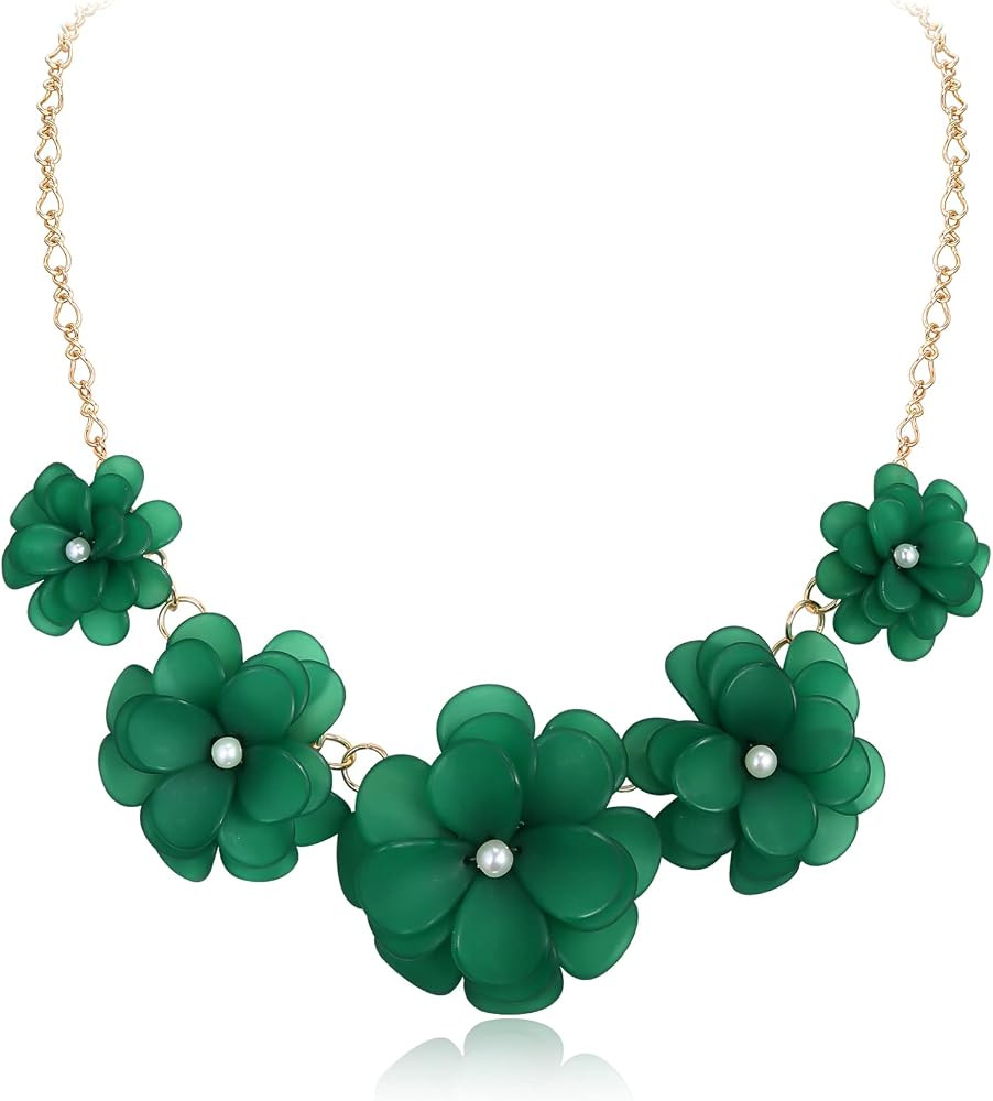 Flyonce Flower Collar Necklace, Floral Flowers Statement Summer Beach Chokers Necklaces for Women | Amazon (US)