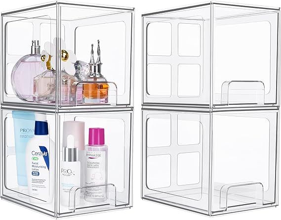 Vtopmart 4 Pack Stackable Makeup Organizer Storage Drawers, 6.6’‘ Tall Acrylic Bathroom Organ... | Amazon (CA)