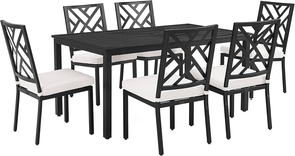 Crosley Furniture KO60052MB-CR Locke Outdoor Metal 7-Piece Dining Set, Matte Black with Crème Cu... | Amazon (US)